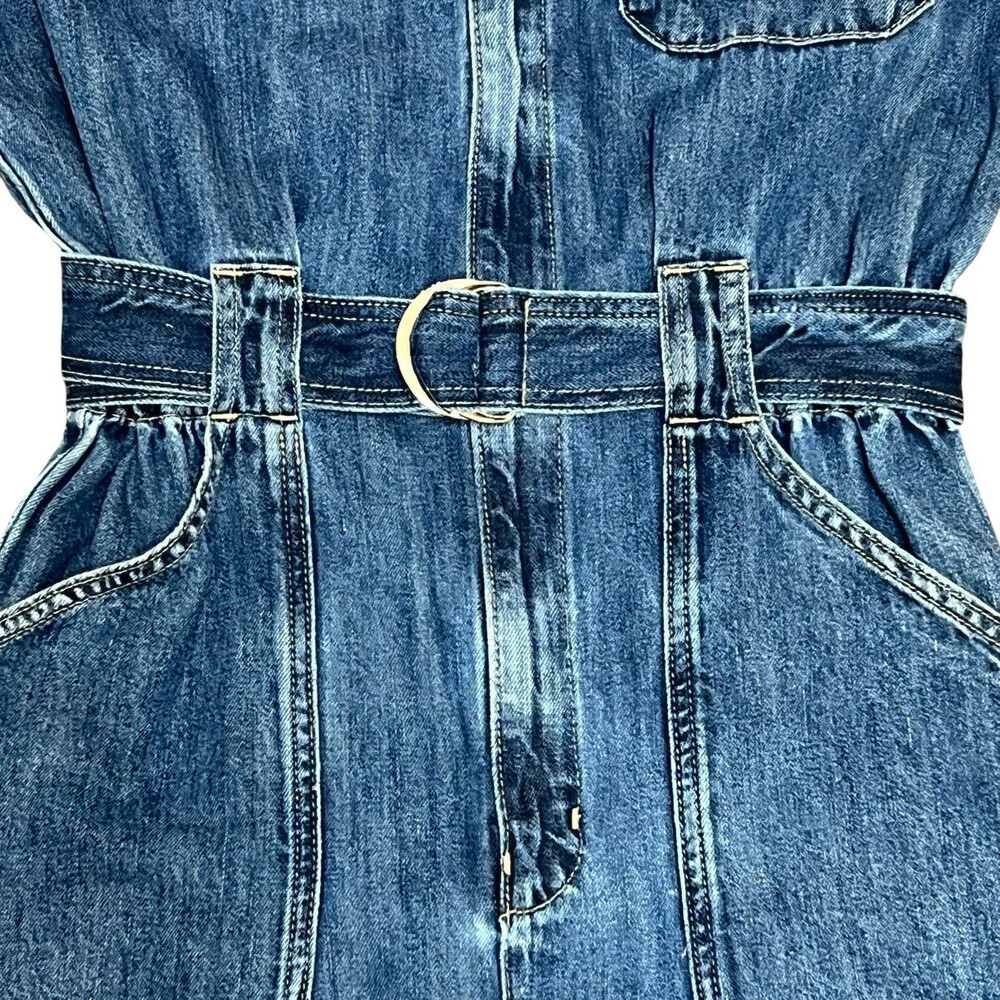 NWT ETICA Megg Utility Denim Jumpsuit Women's Large Dark Blue Belted Belt Pocket - Picture 5 of 13